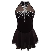 LIUHUO Ice Figure Skating Dress for Girls High Colla Black Straps Sleeveless Competition Dance Wear