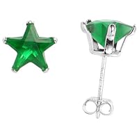 3 Pair Set Sterling Silver Cubic Zirconia Emerald Star Star Earrings 7 mm Green Color