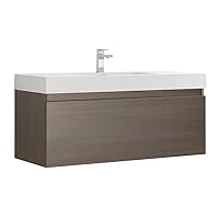 Fresca Mezzo 48 Inch Gray Oak Wall Hung Modern Bathroom Vanity - Includes Single Integrated Sink with 2 Soft-Closing Hidden Drawers - Faucet Not Included - FCB8011GO-I