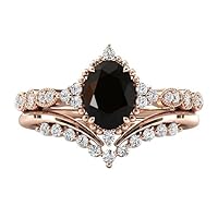 Vintage 1.5 CT Black Onyx Engagement Ring Set Art Deco Black Onyx Antique Wedding Ring Set Oval Cut Black Onyx Wedding Ring Set Black Gemstone Ring
