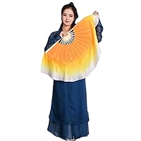 1Pair Gradient Double-Side Silky Belly Dance Bamboo Fan Veils Colorful Chinese Yangko Performance Short Fans