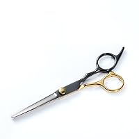 6.0 inch Black gold professional barber hairdressing scissors to cut bangs, flat tooth scissors, thinning scissors set tool, hair scissors (Black gold Flat cut)