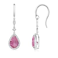 Dangling Pear 7x5mm With Holo's Earrings With Earwire | Sterling Silver 925 | Hare earrings are perfect for weddings, holidays, or any other occasion. They come in a beautiful jewelry box, and they make a great gift.