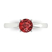 Clara Pucci 0.95ct Round Cut Solitaire Natural Scarlet Red Garnet 4-Prong Classic Statement Ring Gift In 14k white gold for Women