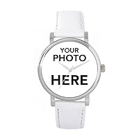 Personalised Photo Gifts for Women, Analogue Display, Japanese Quartz Movement Watch with Silver Case, Custom Made Engraved Watch