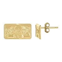 Diamond2Deal 10k Yellow Gold Textured Last Supper 16mm X 9mm Religious Push Back Studs for Men