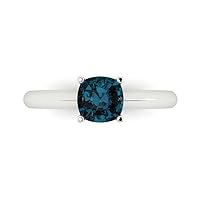 Clara Pucci 1.1 ct Cushion Cut Solitaire London Blue Topaz Classic Anniversary Promise Engagement ring Solid 18K White Gold for Women