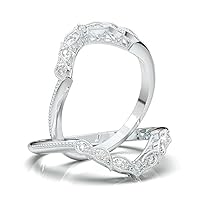 2.00 CT Round Cut Diamond Ring Leaf Milgrain Contour Band Curved Crown Art Deco Ring Wedding Engagement Floral Ring 14k White Gold Finish