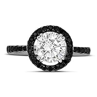 Perfect 1 Carat Black and White Round Diamond Halo Engagement Ring in White Gold