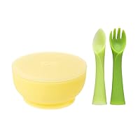 Olababy Training Fork, Training Spoon and Suction Bowl(Lemon) Bundle