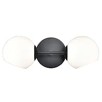 Linea di Liara Angolo Black Wall Sconce Lighting Fixtures Modern 2-Light Bathroom Vanity Wall Light Fixture for Hallway Bedroom Wall Lighting Globe Wall Sconce, Frosted Glass, UL Listed