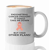 Endometrial Cancer Survivor Coffee Mug 11oz White -Had Other Plans - Endometrial Cancer Awareness Peach Ribbon For Cancer Uterine Cancer Survivor