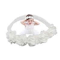 Lace Flower Bow Baby Girls Headband Pink Knot Infant Wrap Soft Chiffon Elastic Baby Turban Hair Band for Newborn Infant Toddler Kids (White A)