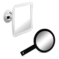 MIRRORVANA Fogless Shower Mirror for Shaving with Upgraded Suction and Black Large & Comfy Hand Held Mirror with Handle (Double-Sided) Bundle
