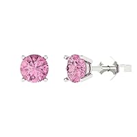 0.9ct Round Cut Solitaire Genuine Pink Unisex Designer Stud Earrings Solid 14k White Gold Push Back conflict free Jewelry