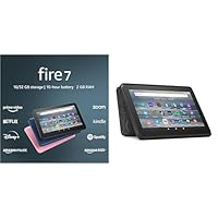 Certified Refurbished Fire 7 tablet, 7” display, 16GB (Black, 2022 release) + Amazon Standing Cover