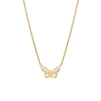 925 Sterling Silver Gold Plated Side ways Mini CZ Cubic Zirconia Simulated Diamond Butterfly Angel Wings Adjustable Necklace 18 Inch Jewelry for Women