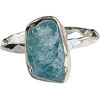Natural Raw Aquamarine Ring Statement Ring Hammered Dainty Ring Rough Aquamarine Jewelry 925 Sterling Silver Gemstone Ring