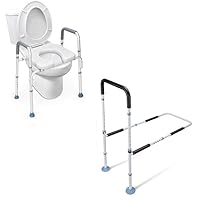 OasisSpace Medical Adjustable Bed Assist Rail Handle & Heavy Duty Medical Raised Homecare Commode and Safety Frame