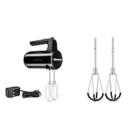 KitchenAid Cordless 7 Speed Hand Mixer - KHMB732| Onyx Black | 7.56 x 3.54 x 11.69 inches & KHMFEB2 Flex Edge Beater Accessory for Hand Mixer, One Size, Stainless Steel