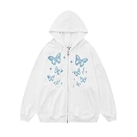 American Butterfly Print Back Strap Sense Hoodie Coat Women's Autumn Winter Style Couple Sweatshirt Jacket