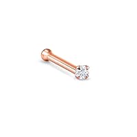 Rose Gold Plated 925 Sterling Silver Nose Stud Straight Lbend Nostril Screw Bone Ring 1mm, 1.5mm, 2mm, 2.5mm or 3mm Prong CZ 22G