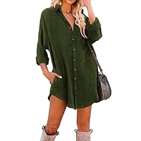 Dokotoo Women's Corduroy Long Sleeve Button Down Shirts Tunic Dresses with Pockets