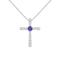 925 Sterling Silver Tanzanite Brilliant Cut Round 6.00Mm Cross Pendant Gift For Her Silver Jewelry