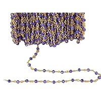 5 Feet Long gem Amethyst Cubic Zirconia 3mm Round Shape Faceted Cut Beads Wire Wrapped Gold Plated Rosary Chain for Jewelry Making/DIY Jewelry Crafts CHIK-ROS-CH-55862