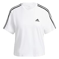 adidas Women's Essentials 3-Stripes Single Jersey Cropped TOP Short Sleeve T-Shirt, White/Black, XXS