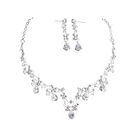 Wedding Bridal Necklace Set Silver Crystal Necklace Earrings Set Rhinestone Brides Necklace Chain Wedding Necklace Jewelry for Women and Girls
