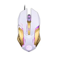 Multi-Color LED Gaming Mouse with 6 Buttons, USB Wired, 3200 DPI, Tournament Grade for PC or Mac with Advance Software Driver (White/Gold)