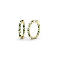Green Garnet and Diamond Inside-Out Womens Hoop Earrings 1.14 ctw 14K Gold