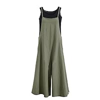 Women Casual Loose Long Bib Pants Wide Leg Jumpsuits Baggy Cotton Rompers Overalls with Pockets