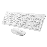 Wireless Keyboard and Mouse, Acoz Silent 2.4GHz Cordless Full Size USB Mouse Combo, Long Battery Life, Lag-Free for Computer, Laptop, PC, Windows, Mac, Chrome OS (White)