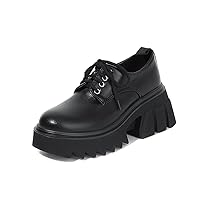 Womens Platform Oxford Shoes Chunky Oxfords Women Platform Loafers Leather Brogues Goth Lace Up High Heels Oxfords Chain Rivet Business Dress Office Shoes