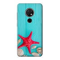 R3428 Aqua Wood Starfish Shell Case Cover for Nokia 6.2