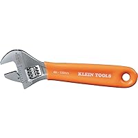 Klein Tools O5064 Adjustable Wrench, Extra-Capacity Jaw, Forged Heat-Treated Alloy Steel, SAE, Metric Scales, Plastic-Dipped Handle, 4-Inch