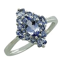 Carillon Stunning Tanzanite Marquise Shape 8X4MM Natural Earth Mined Gemstone 10K White Gold Ring Wedding Jewelry for Women & Men
