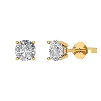 2Ct Brilliant Round Cut - Solitaire Studs Earrings - Clear Simulated Diamond - 14K Yellow Gold - Push Back