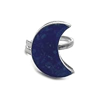 Crescent Moon Chip Stone Inlay Ring Crushed Acrylic Lunar Silver Metal Adjustable Band - Celestial Fashion Handmade Jewelry Boho Accessories