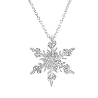 0.10 CT Round Created Diamond Snowflake Pendant Necklace 14K White Gold Over