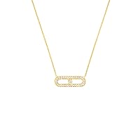 14k Yellow Gold Paperclip Link With .17tcw Bezel Center Diamond Necklace 18 Inch Jewelry for Women