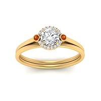 Choose Your Gemstone Round Delicate Halo Diamond CZ Set Yellow Gold Plated Round Shape Wedding Ring Sets Ornaments Surprise for Wife Symbol of Love Clarity Comfortable US Size 4 to 12