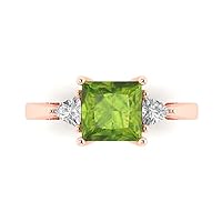2.32 ct Brilliant Princess Cut Natural Peridot 14k Rose Gold 3 Stone anniversary Wedding Engagement Ring