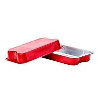 74oz 2080ml Disposable Aluminum Foil Professional Quality Colorful Kitchen Cooking Rectangular Cake Pan With Lids 12-inch by 8-inch (10, Red)