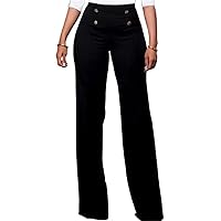 Women's Stretchy High Waisted Loose Fit Bootcut Office Work Long Pants with Belt