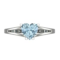 Clara Pucci 1.6 ct Heart Cut Solitaire split shank Aquamarine Classic Anniversary Promise Engagement ring Solid 18K White Gold for Women