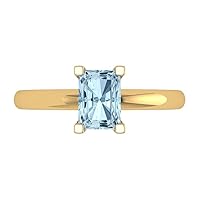 1.1 ct Brilliant Emerald Cut Solitaire Aquamarine Classic Anniversary Promise Engagement ring Solid 18K Yellow Gold for Women