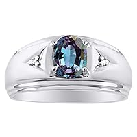 Men's Rings Classic Design 8X6MM Oval Gemstone & Sparkling Diamond Ring - Color Stone Birthstone Rings for Men, Sterling Silver Rings in Sizes 8-13. Elevate Your Style with Timeless Elegance!